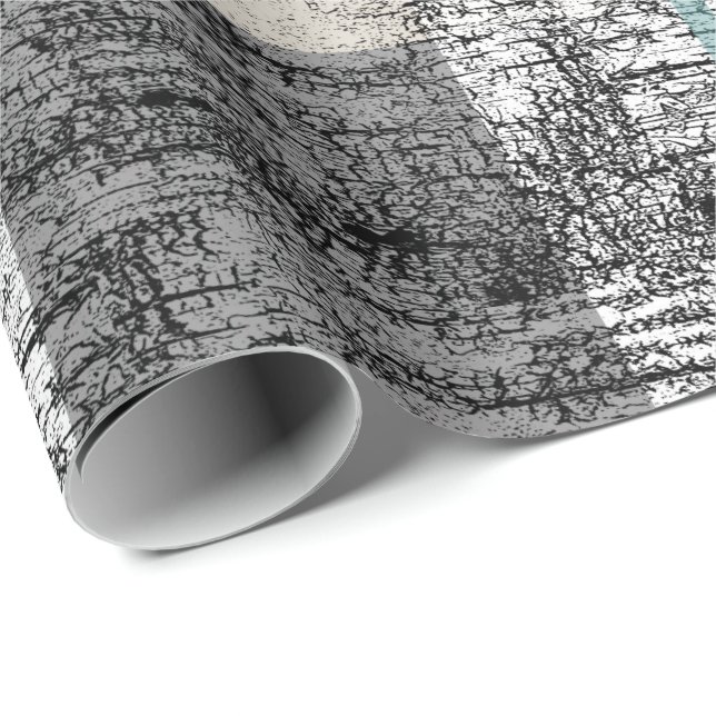 Birch Plaid Tree Bark Nature Teal Grey White Wrapping Paper (Roll Corner)