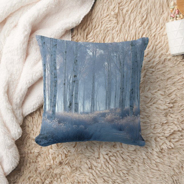 Birch Radiant Snow Forest  Throw Pillow (Blanket)