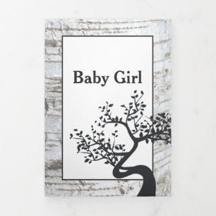 Birch Tree, 3 Photo Collage Baby Birth Tri-Fold Announcement