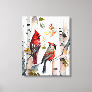Birch Tree and Cardinals Canvas Art
