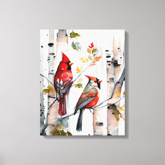 Birch Tree and Cardinals Canvas Art (Front)