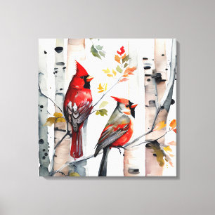 Birch Tree and Cardinals Canvas Art