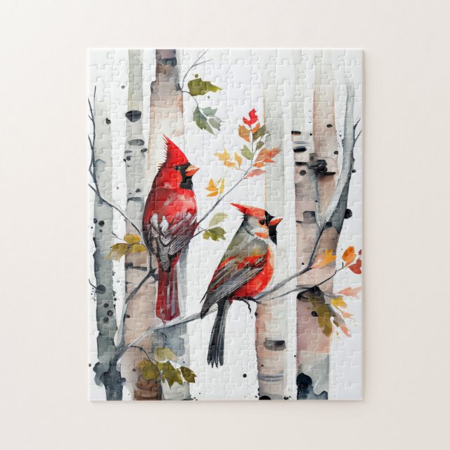 Birch Tree and Cardinals Puzzle (Vertical)