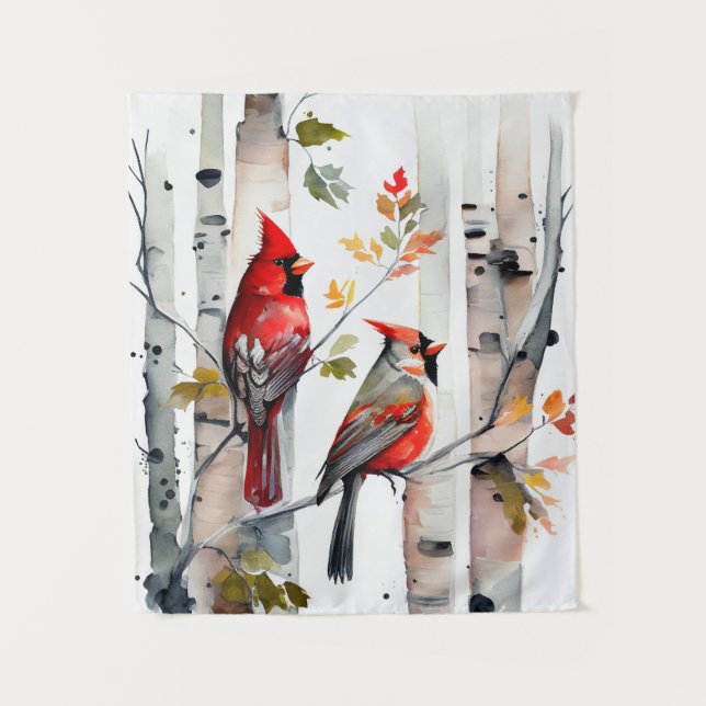Birch Tree and Cardinals Tapestry (Front)