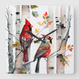 Birch Tree and Cardinals Wall Clock