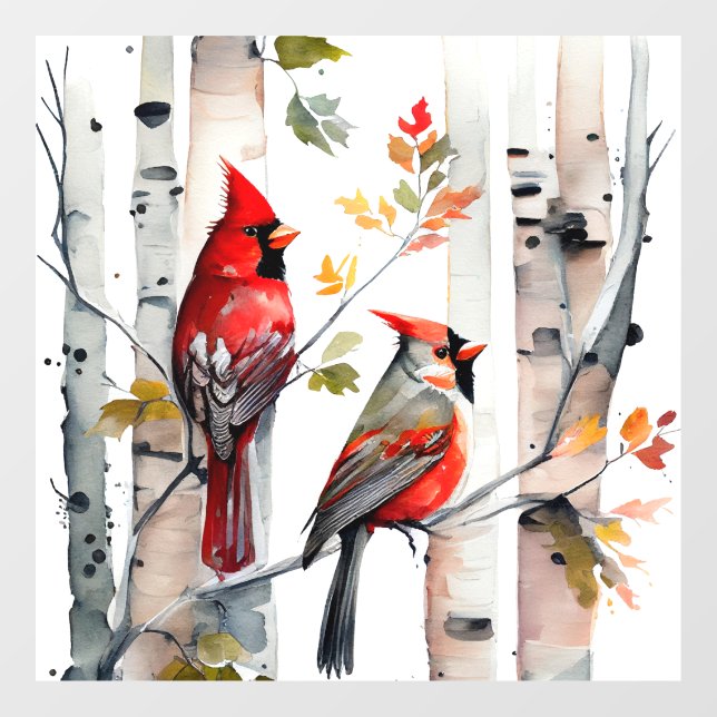 Birch Tree and Cardinals Window Cling (Sheet)
