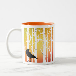 Birch Tree and Crow Two-Tone Coffee Mug