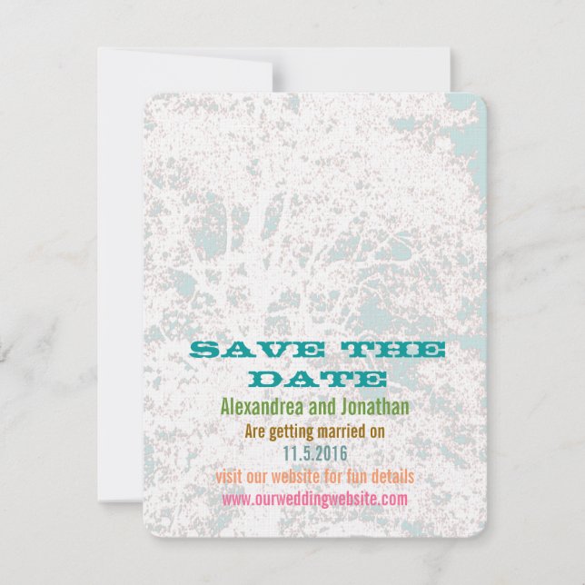 Birch Tree Aqua Playbill Fonts Save the Date Invitation (Front)