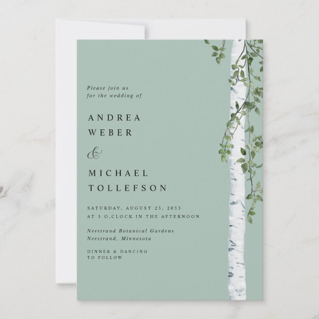 Birch Tree Aspen Greenery Sage Wedding Invitation (Front)