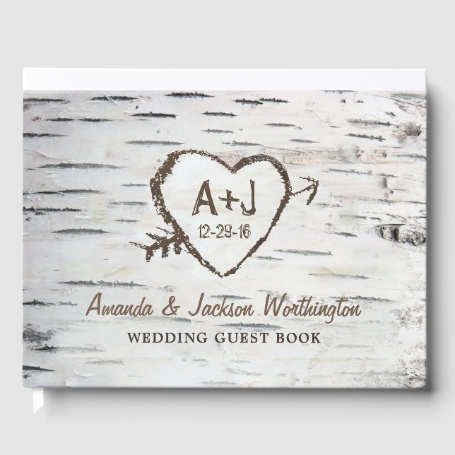 Birch Tree Bark Country Rustic Mariage Livre d'or (Recto)