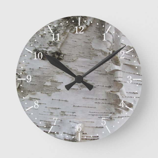 Birch Tree Bark Peeled Old Photo Art Round Clock (Front)