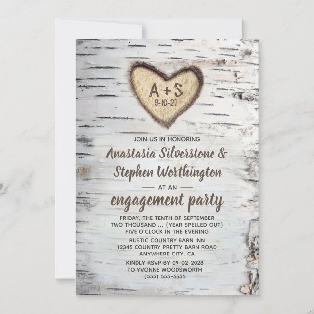 Birch Tree Bark Rustic Country Engagement Party Invitation (Front)