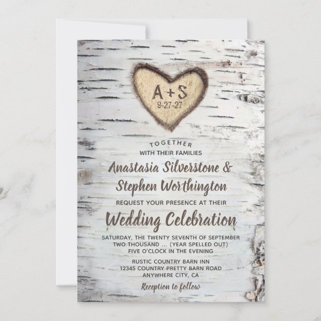 Birch Tree Bark Rustic Country Wedding Invitations (Front)
