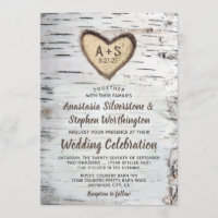 Birch Tree Bark Rustic Country Wedding Invitations
