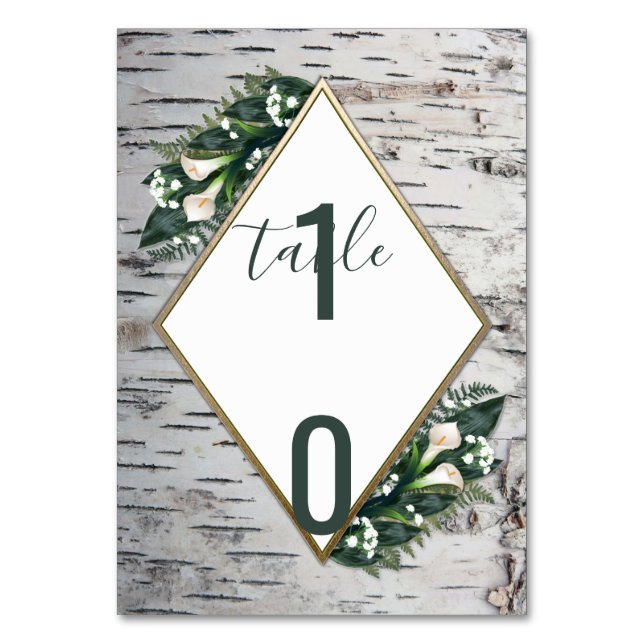 Birch Tree Bark Rustic Wedding Table Number Cards (Front)