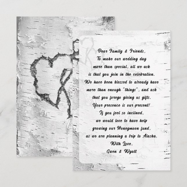 Birch Tree Bark Wishing Well Wording Wedding Cards (Front/Back)