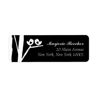 Birch Tree Birch Birds Étiquette de adresse Black