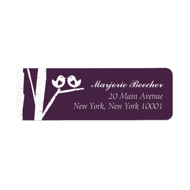 Birch Tree Birds Address Labels Purple (Front)