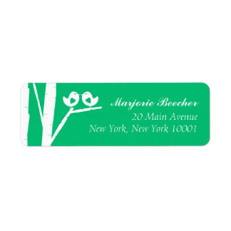 Birch Tree Birds Address Labels Seaglass Green