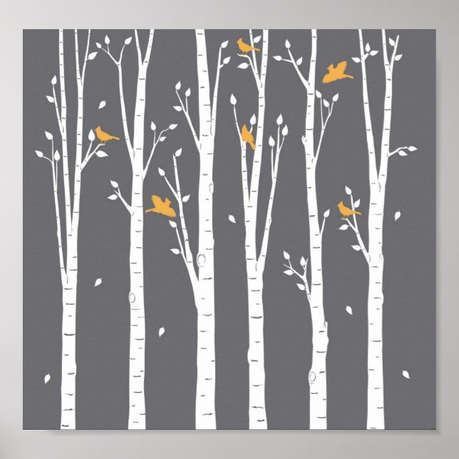 Birch tree birds poster (Front)