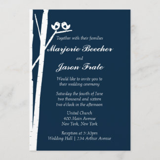 Birch Tree Birds Wedding Invitation - Blue