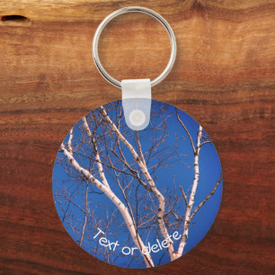 Birch Tree Blue Sky Nature Personalized Keychain