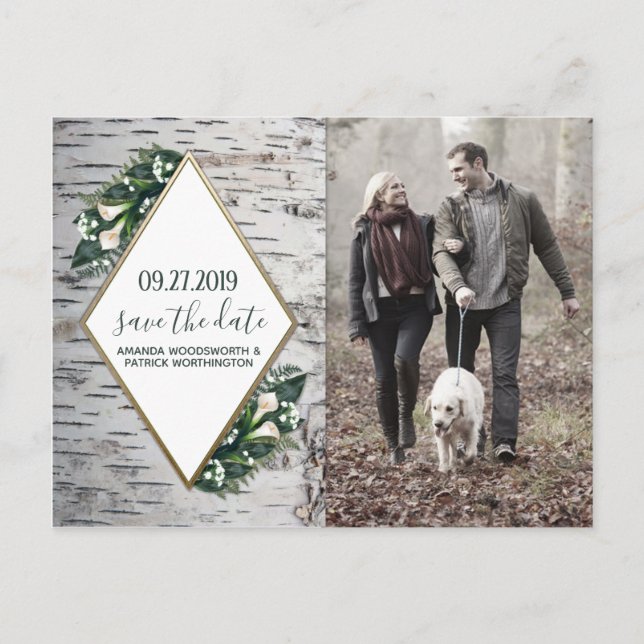 Birch Tree Botanical Wedding Save the Date Cards (Front)