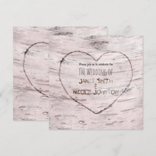 Birch Tree & Carved Heart Wedt Invitations