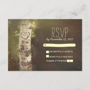 Birch tree country rustic wedding RSVP cards