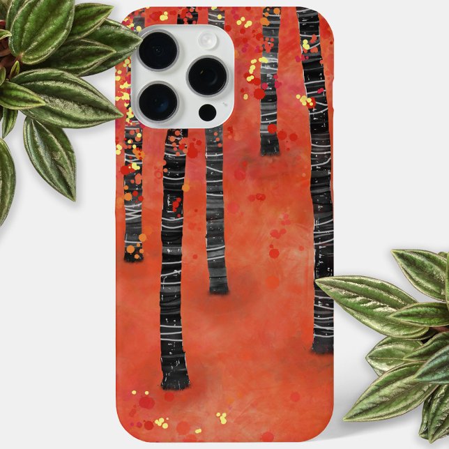 Birch Tree Forest Case-Mate iPhone Case (Birch aspen tree forest abstract art red cell phone case)