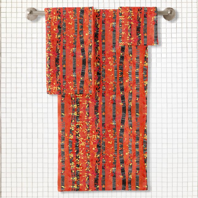 Birch Tree Forest Landscape Painting Bath Towel Se (Aspen Birch Tree red abstract art bathroom towels)