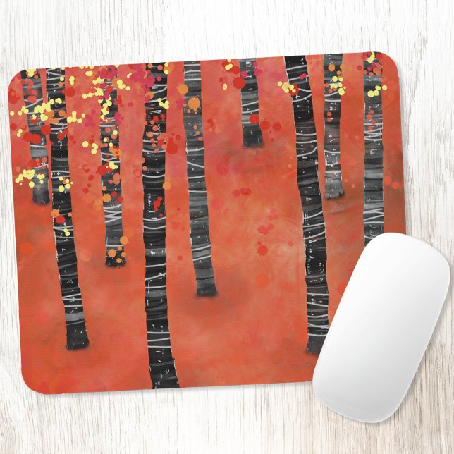 Birch Tree Forest Mouse Pad (Birch Aspen tree forest abstract red art mousemat)