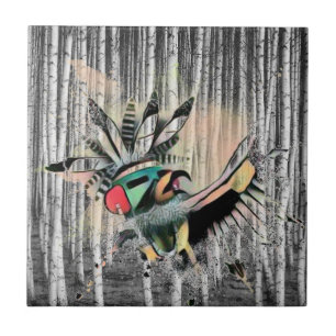 Birch Tree Forest Native Kachina Dancer Tile