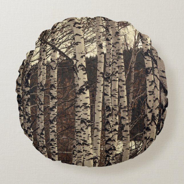 Birch Tree Forest Nature Round Pillow (Front)