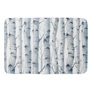 Birch tree grey white pattern bath mat