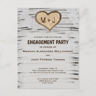 Birch tree heart initials rustic engagement party postcard