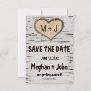 Birch tree heart initials rustic save the date invitation