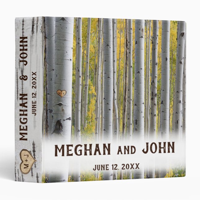 Birch tree heart initials rustic wedding album binder (Front/Spine)