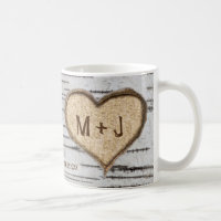 Birch tree heart initials rustic wedding