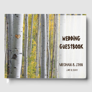 Birch tree heart initials rustic wedding guest book