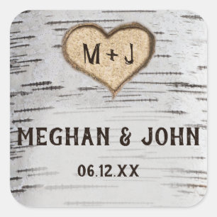 Birch tree heart initials rustic wedding sticker