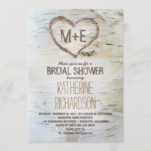 Birch tree heart rustic bridal shower invites
