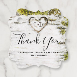 Birch Tree Heart Rustic Thank You Favour Tags