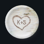 Birch Tree Heart Rustic Wedding Paper Plate<br><div class="desc">Rustic country birch tree heart carving barn wedding paper plates</div>