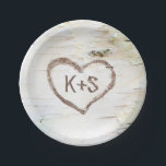 Birch Tree Heart Rustic Wedding Paper Plate<br><div class="desc">Rustic country birch tree heart carving barn wedding paper plates</div>