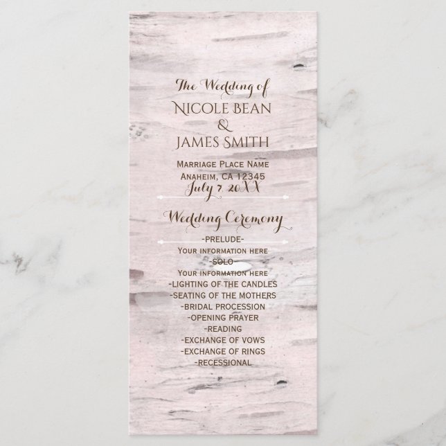 Birch Tree & Heart Rustic Wedding Program (Front)