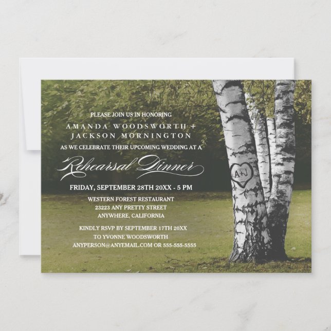 Birch Tree Initials Rehearsal Dinner Invitations (Front)