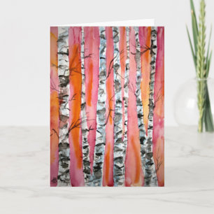 birch tree landscape abstract art greeting card