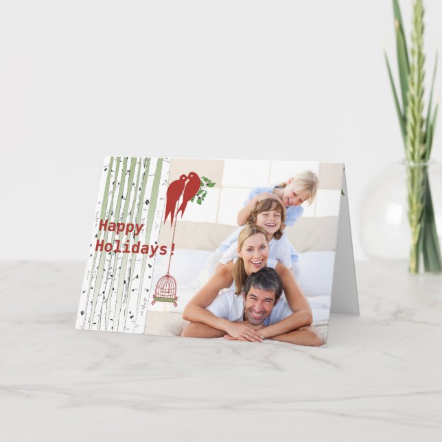 Birch Tree Merry Christmas Card With Your Photo (Front)