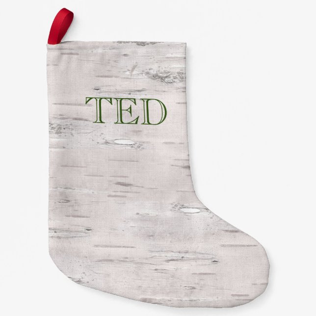 Birch Tree Natural Christmas NAME Rustic Holiday Small Christmas Stocking (Front)